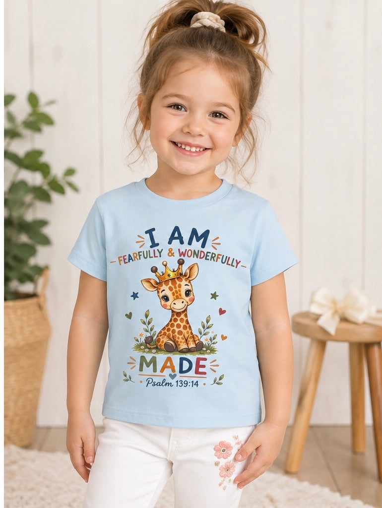 Toddler T-Shirt — “I Am Fearfully & Wonderfully Made” Giraffe Christian Kids Tee