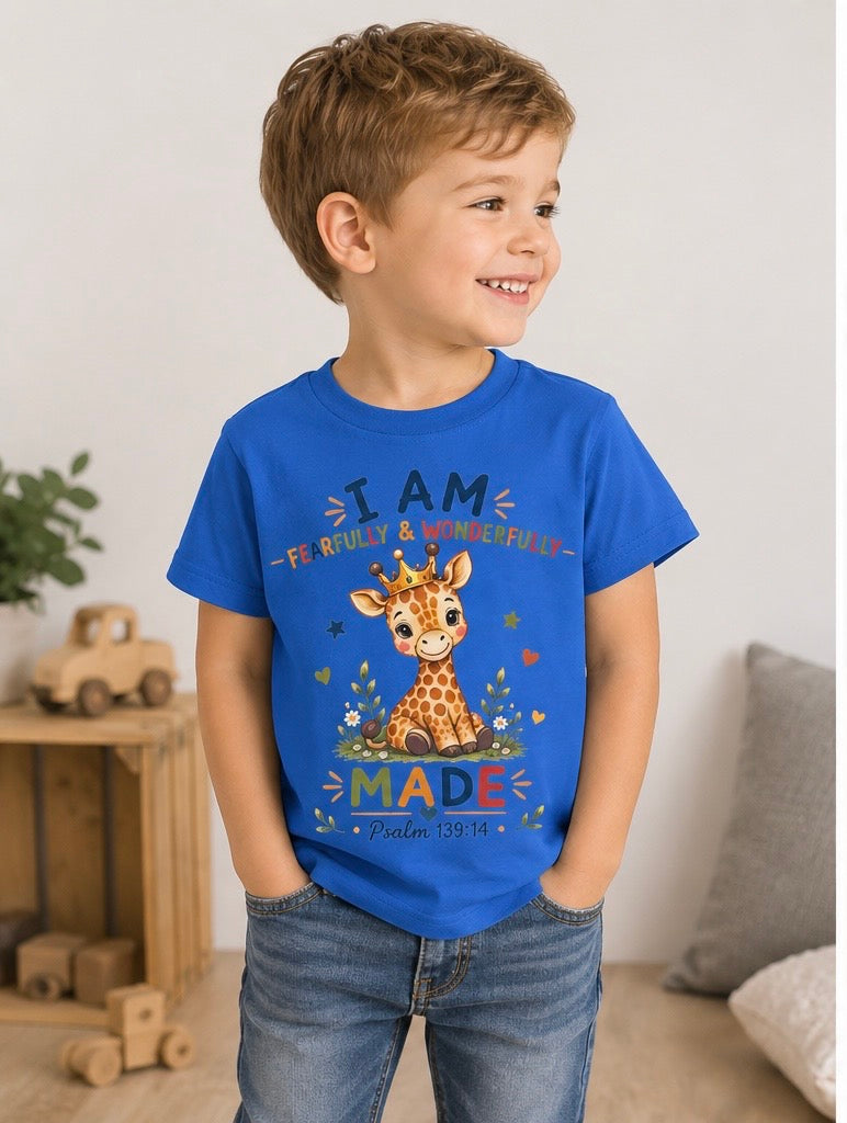 Toddler T-Shirt — “I Am Fearfully & Wonderfully Made” Giraffe Christian Kids Tee