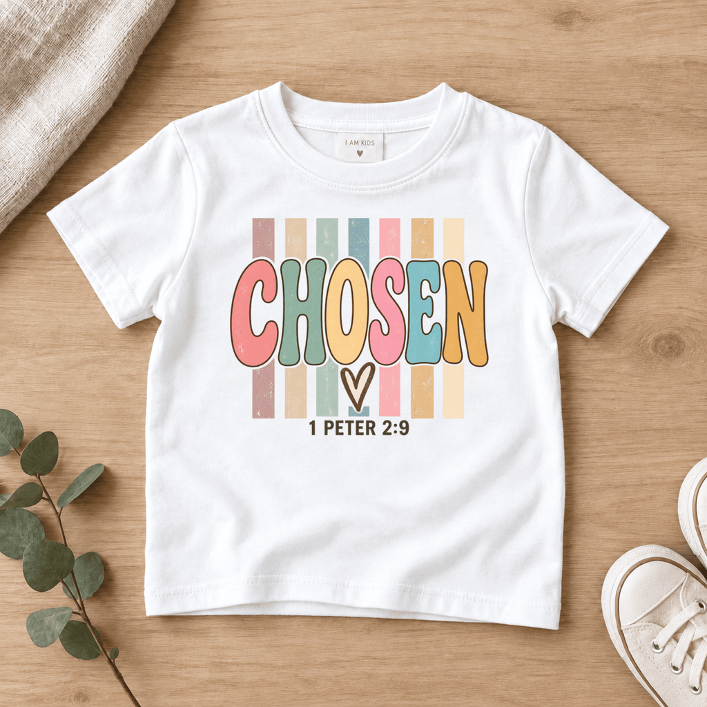 Chosen Christian Kids Tee | Future Disciples Christian scripture shirt - I AM Kids