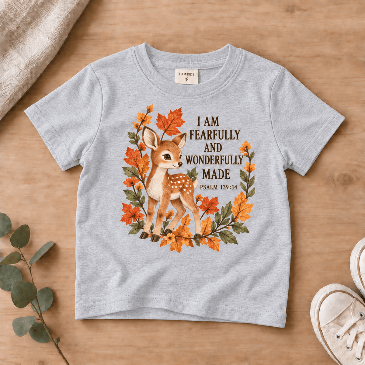 Fearfully & Wonderfully Made Woodland Deer Kids’ Tee | Fall Friends Collection Christian scripture shirt - I AM Kids