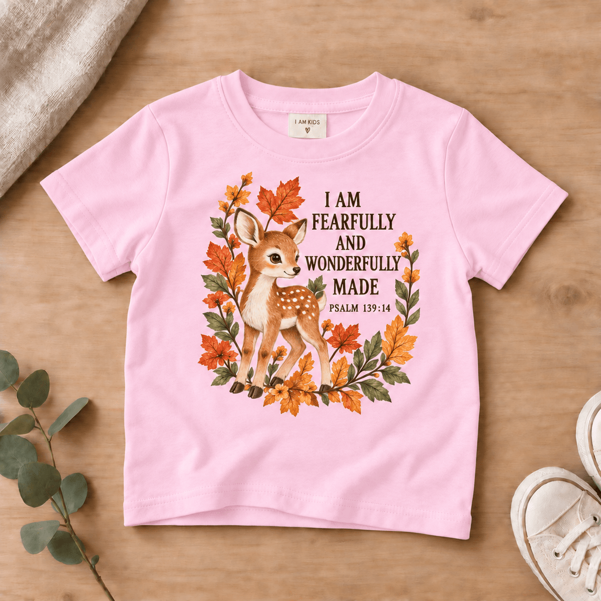 Fearfully & Wonderfully Made Woodland Deer Kids’ Tee | Fall Friends Collection Christian scripture shirt - I AM Kids