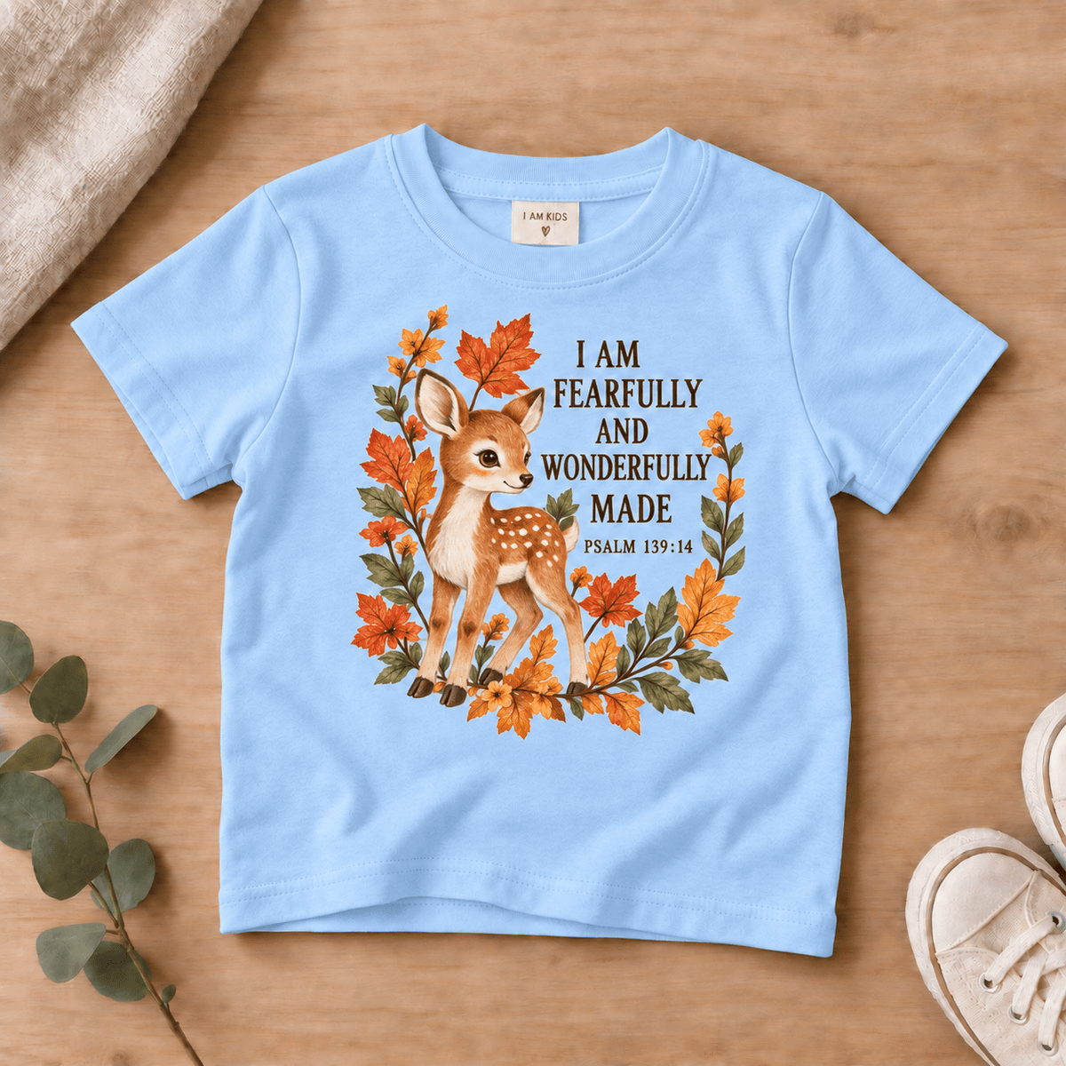 Fearfully & Wonderfully Made Woodland Deer Kids’ Tee | Fall Friends Collection Christian scripture shirt - I AM Kids