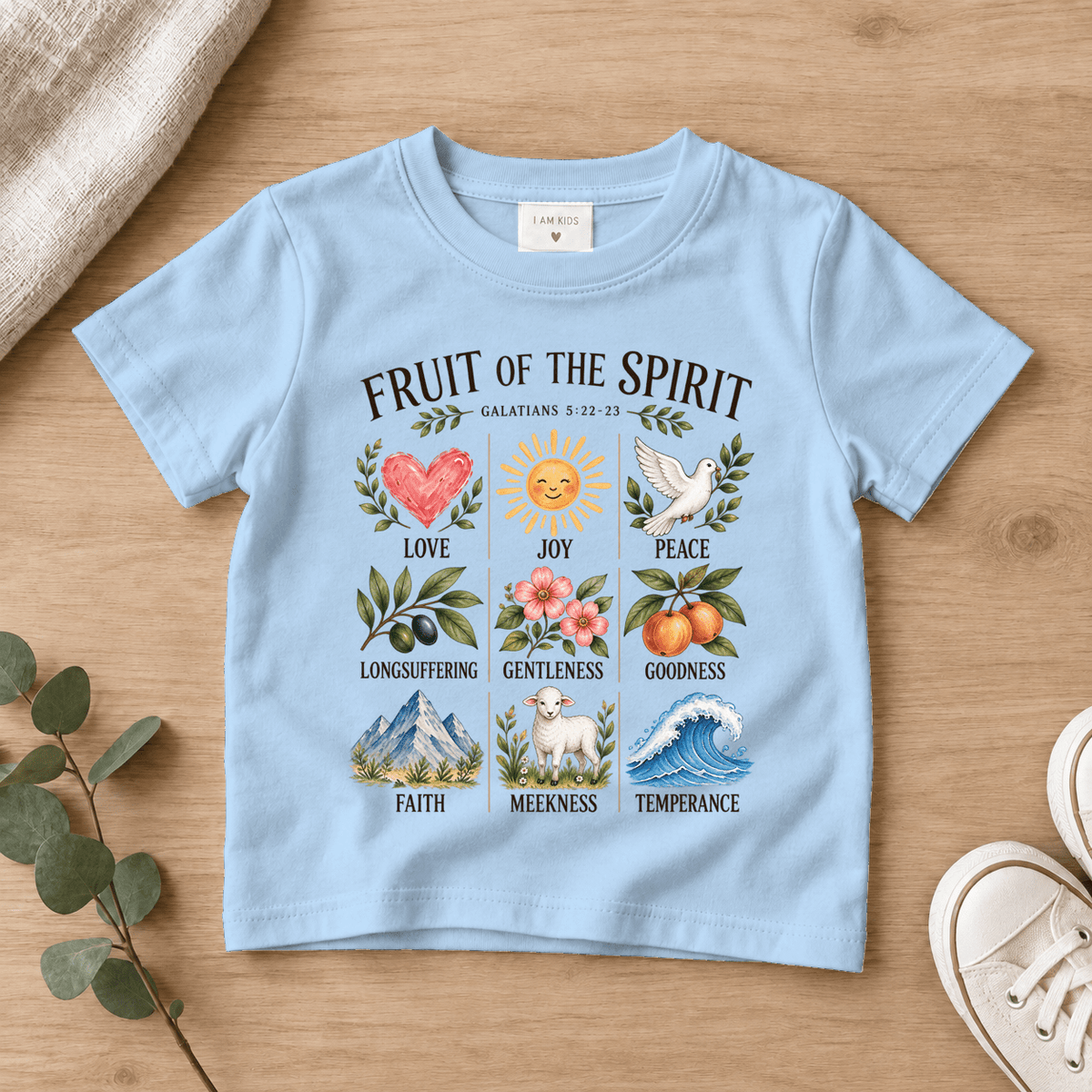 Fruit of the Spirit Kids Tee | Future Disciples Christian scripture shirt - I AM Kids