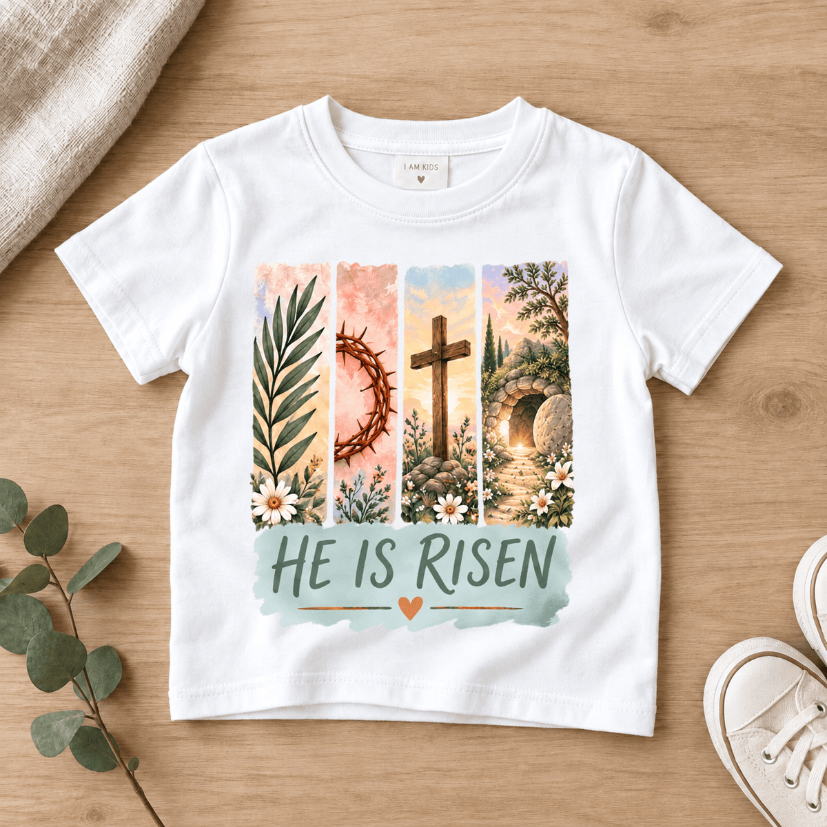 He Is Risen Christian Kids Tee | Future Disciples Christian scripture shirt - I AM Kids