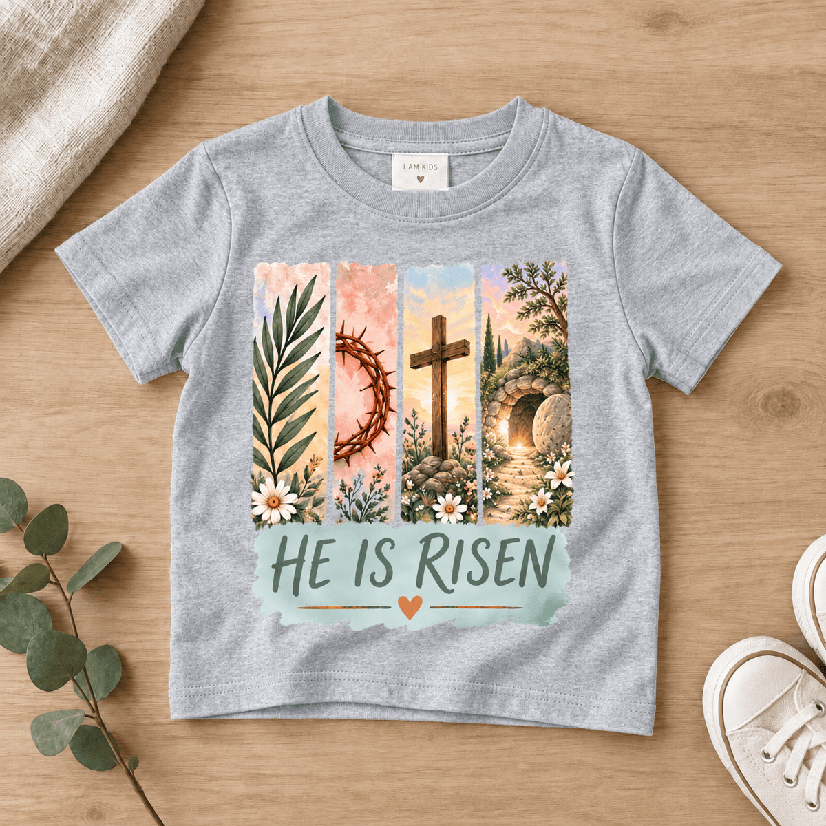 He Is Risen Christian Kids Tee | Future Disciples Christian scripture shirt - I AM Kids