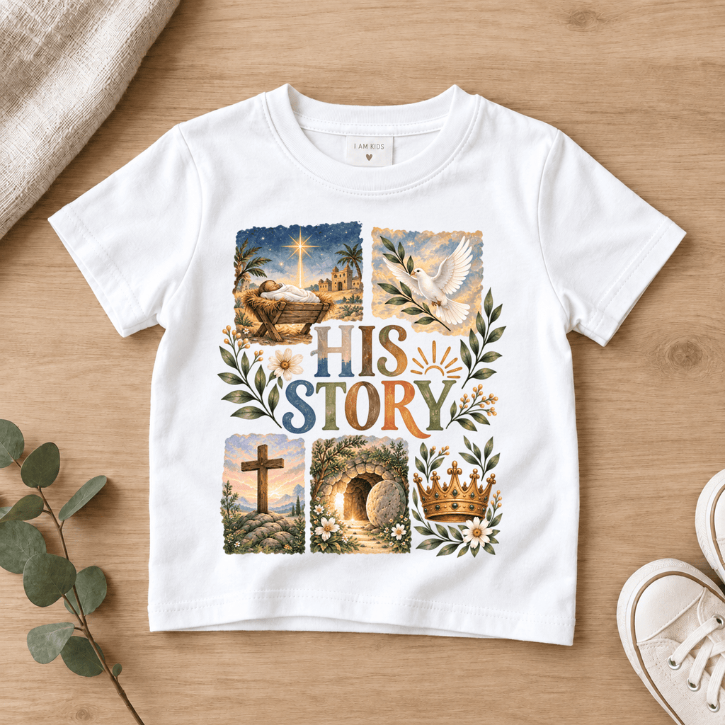 His Story Christian Kids Tee | Future Disciples Christian scripture shirt - I AM Kids