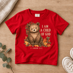 I Am a Child of God Woodland Bear Kids’ Tee | Fall Friends Collection Christian scripture shirt - I AM Kids