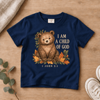I Am a Child of God Woodland Bear Kids’ Tee | Fall Friends Collection Christian scripture shirt - I AM Kids