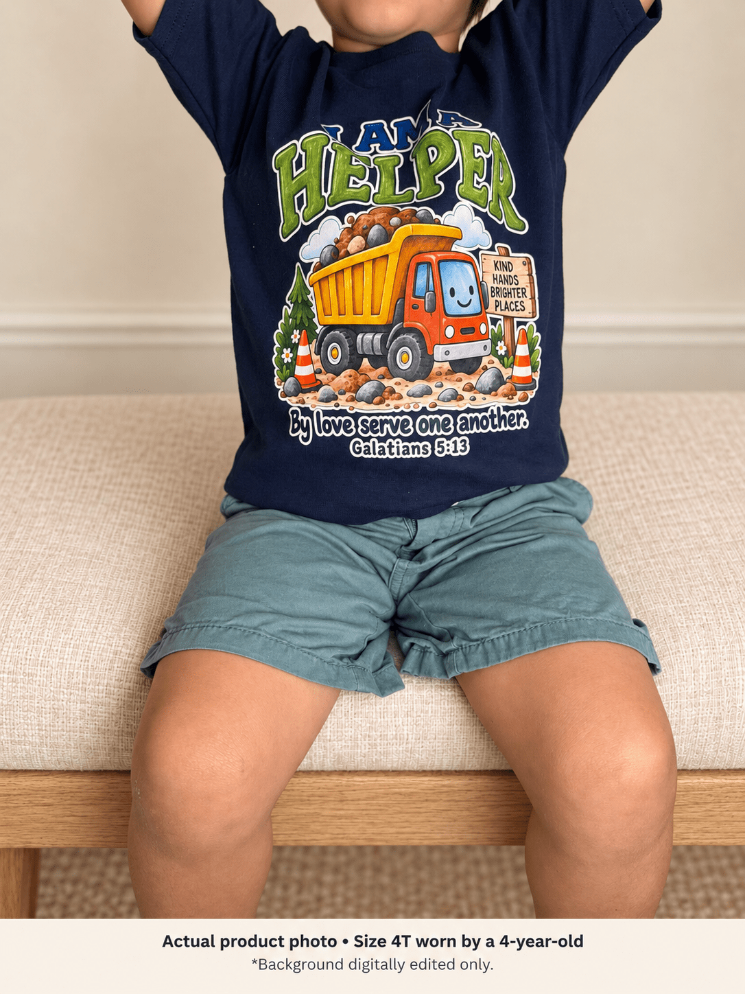 I AM A HELPER Dump Truck Christian Kids T-Shirt | Galatians 5:13 Christian scripture shirt - I AM Kids
