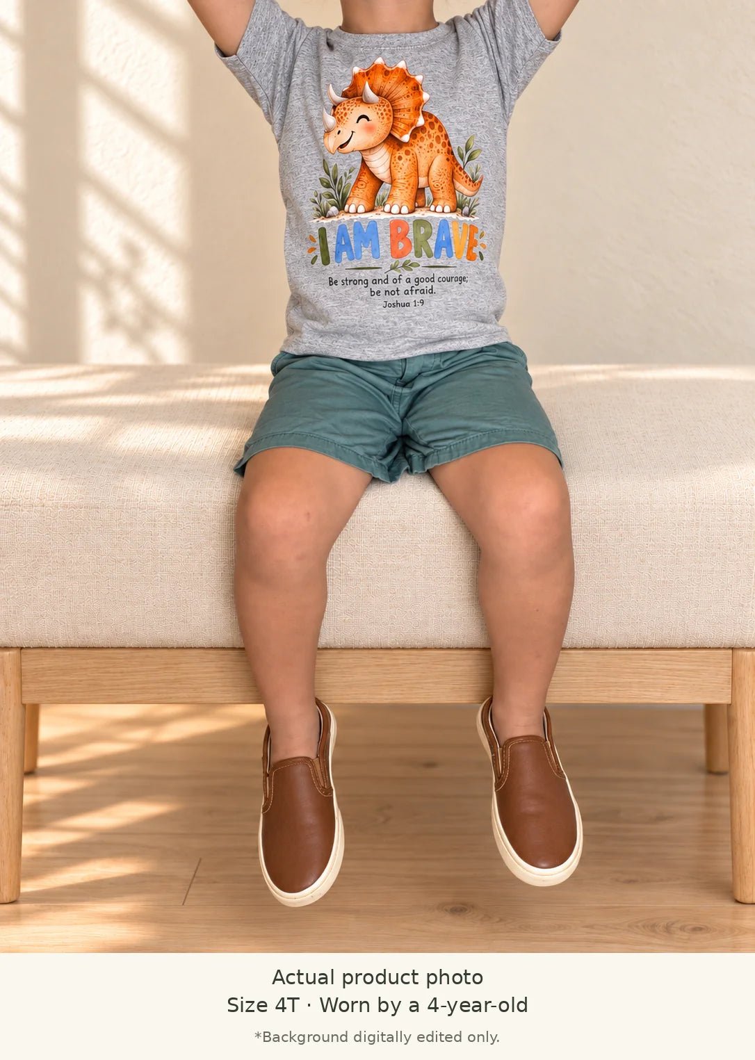 I AM BRAVE Triceratops Christian Kids T-Shirt | Joshua 1:9 Christian scripture shirt - I AM Kids