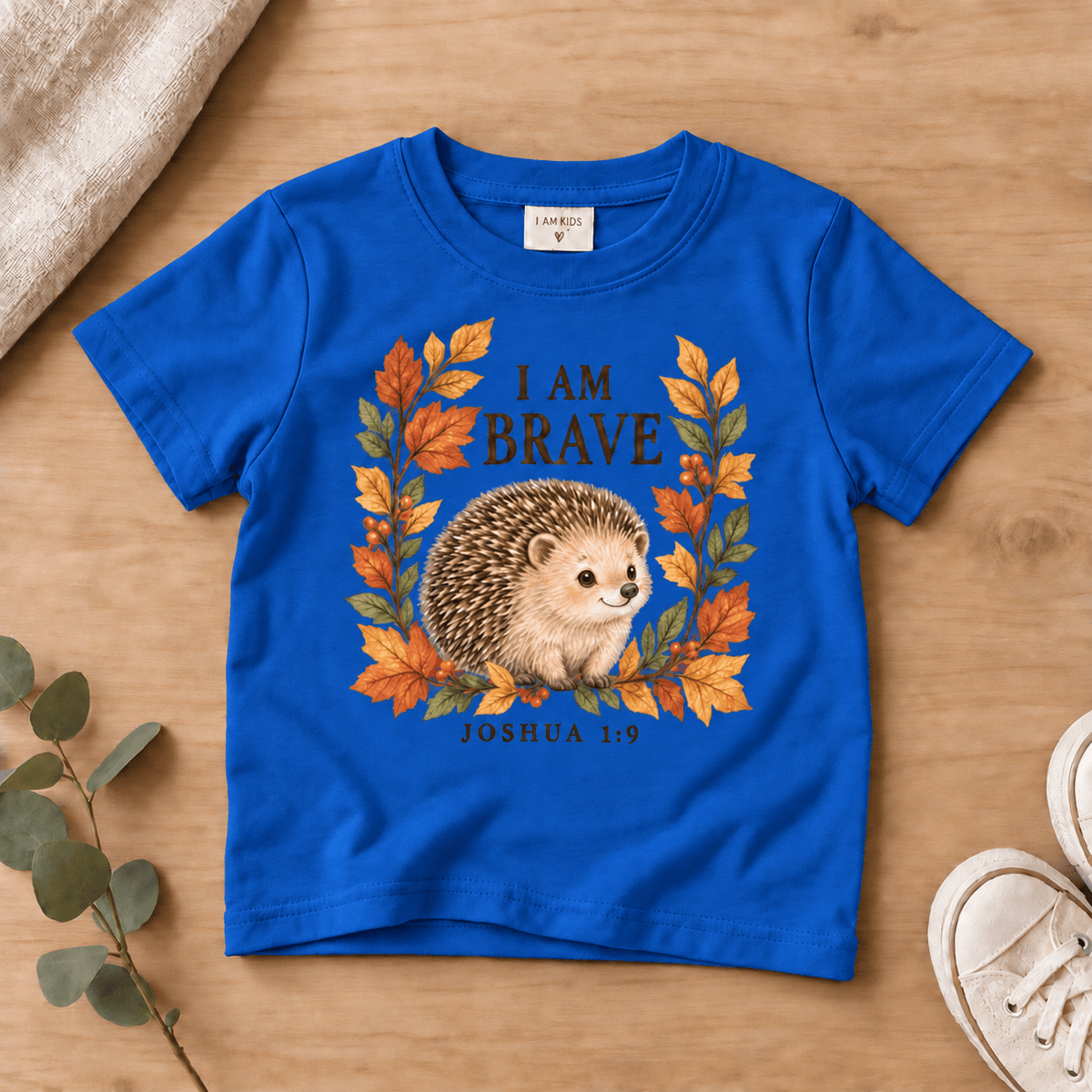 I Am Brave Woodland Hedgehog Kids’ Tee | Fall Friends Collection Christian scripture shirt - I AM Kids