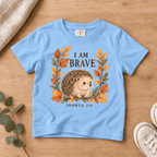 I Am Brave Woodland Hedgehog Kids’ Tee | Fall Friends Collection Christian scripture shirt - I AM Kids