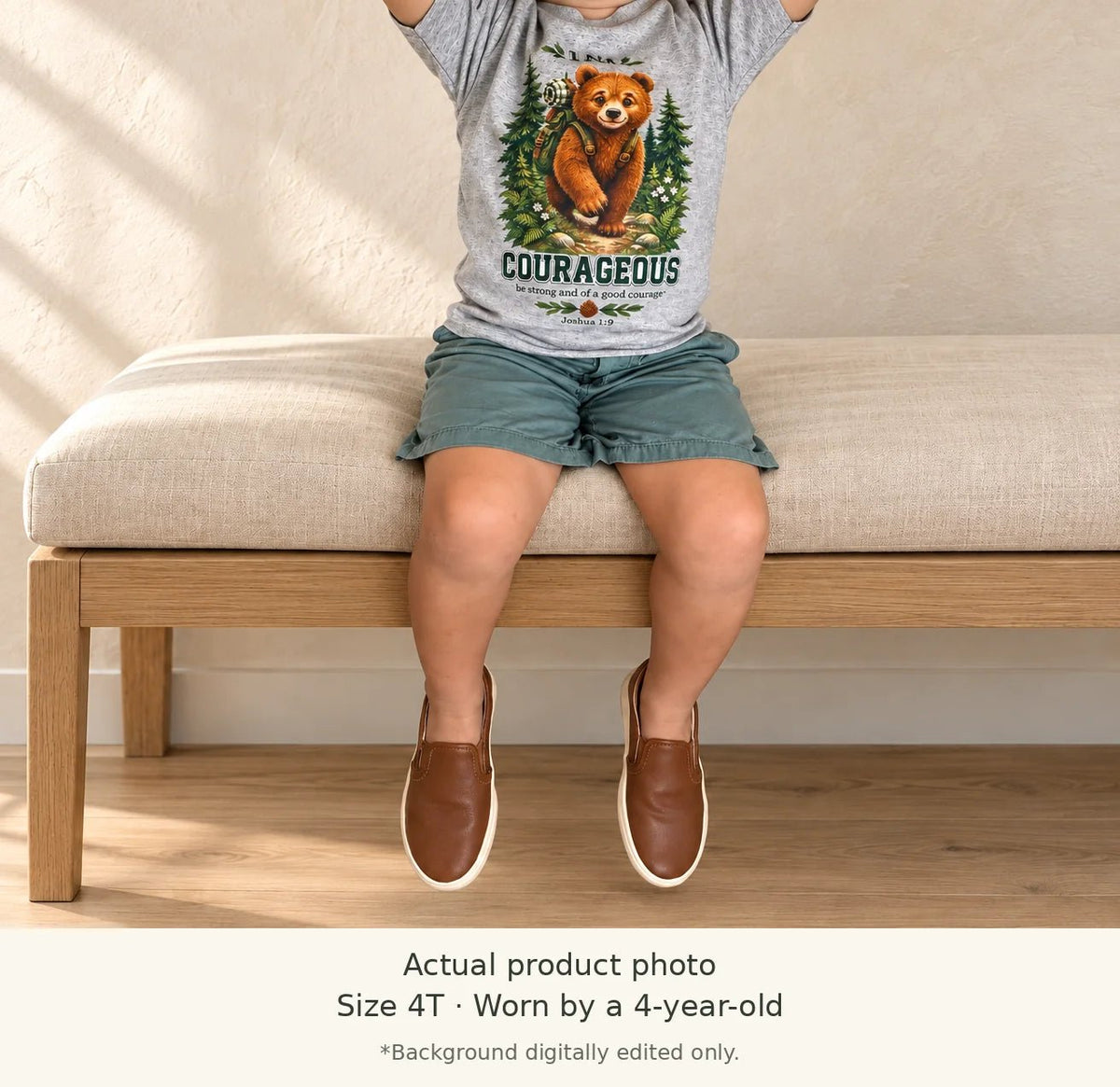 I AM COURAGEOUS Bear Christian Kids T-Shirt | Joshua 1:9 Christian scripture shirt - I AM Kids
