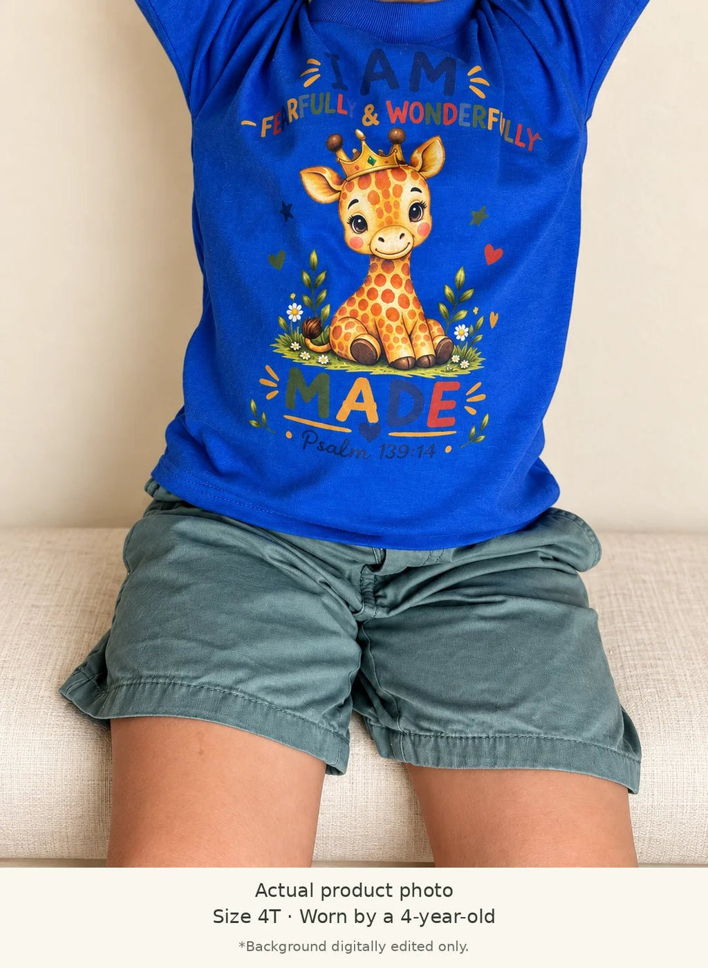 I AM FEARFULLY & WONDERFULLY MADE Giraffe Christian Kids T-Shirt | Psalm 139:14 Christian scripture shirt - I AM Kids