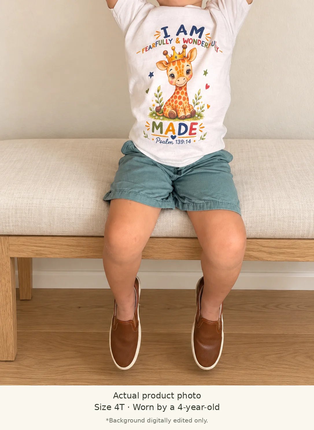 I AM FEARFULLY & WONDERFULLY MADE Giraffe Christian Kids T-Shirt | Psalm 139:14 Christian scripture shirt - I AM Kids