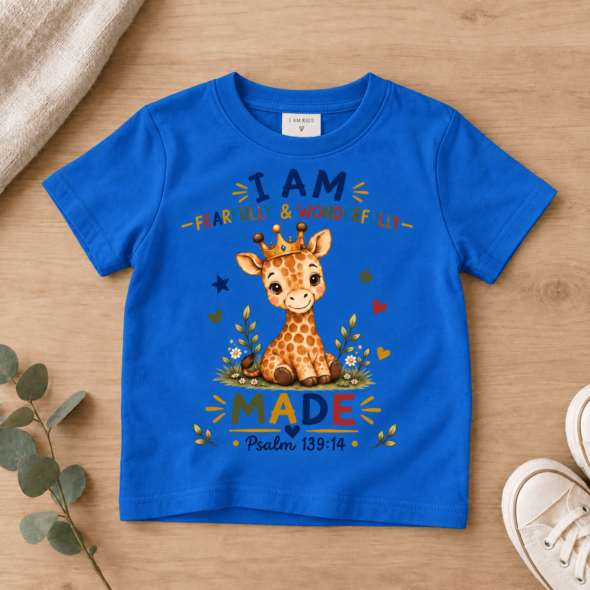 I AM FEARFULLY & WONDERFULLY MADE Giraffe Christian Kids T-Shirt | Psalm 139:14 Christian scripture shirt - I AM Kids