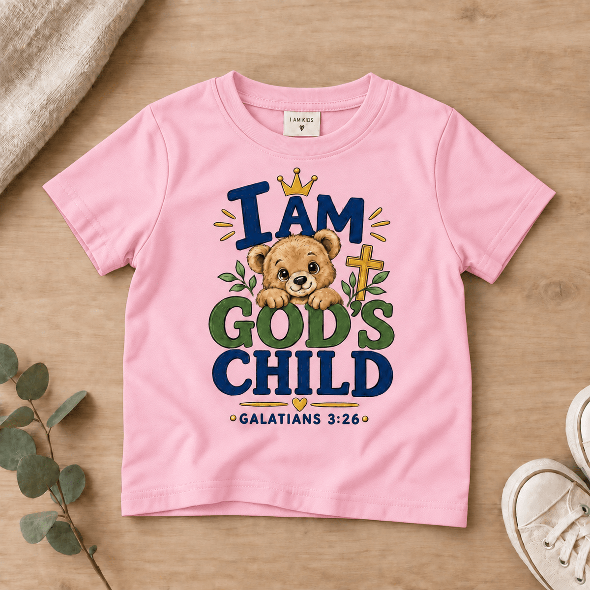 I AM GOD’S CHILD Bear Christian Kids T-Shirt | Galatians 3:26 Christian scripture shirt - I AM Kids