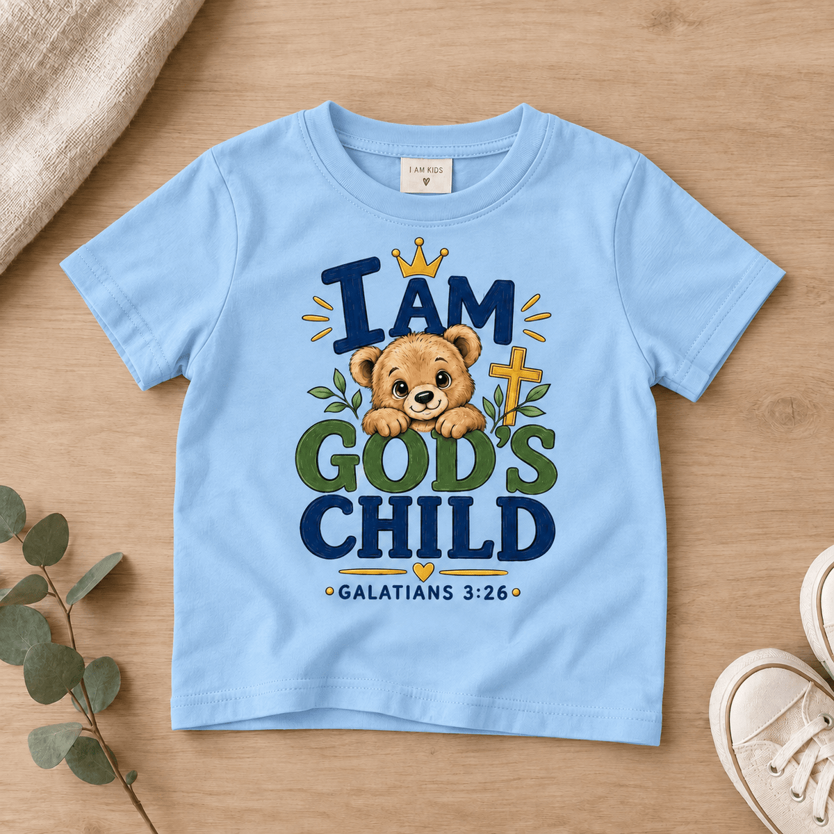 I AM GOD’S CHILD Bear Christian Kids T-Shirt | Galatians 3:26 Christian scripture shirt - I AM Kids