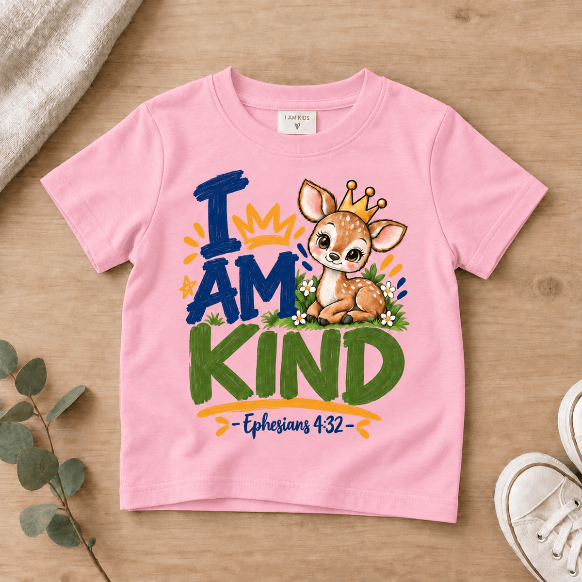 I AM KIND Deer Christian Kids T-Shirt | Ephesians 4:32 Christian scripture shirt - I AM Kids