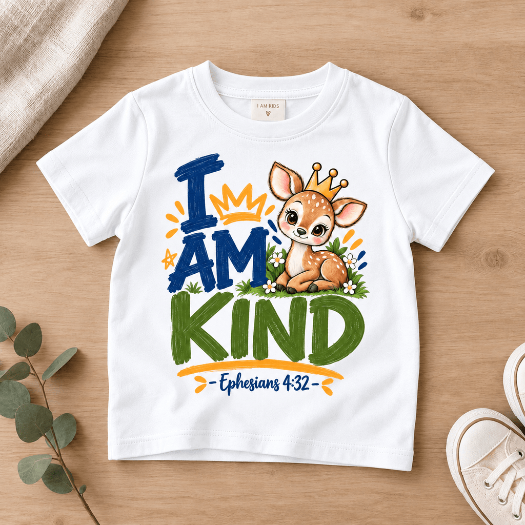 I AM KIND Deer Christian Kids T-Shirt | Ephesians 4:32 Christian scripture shirt - I AM Kids