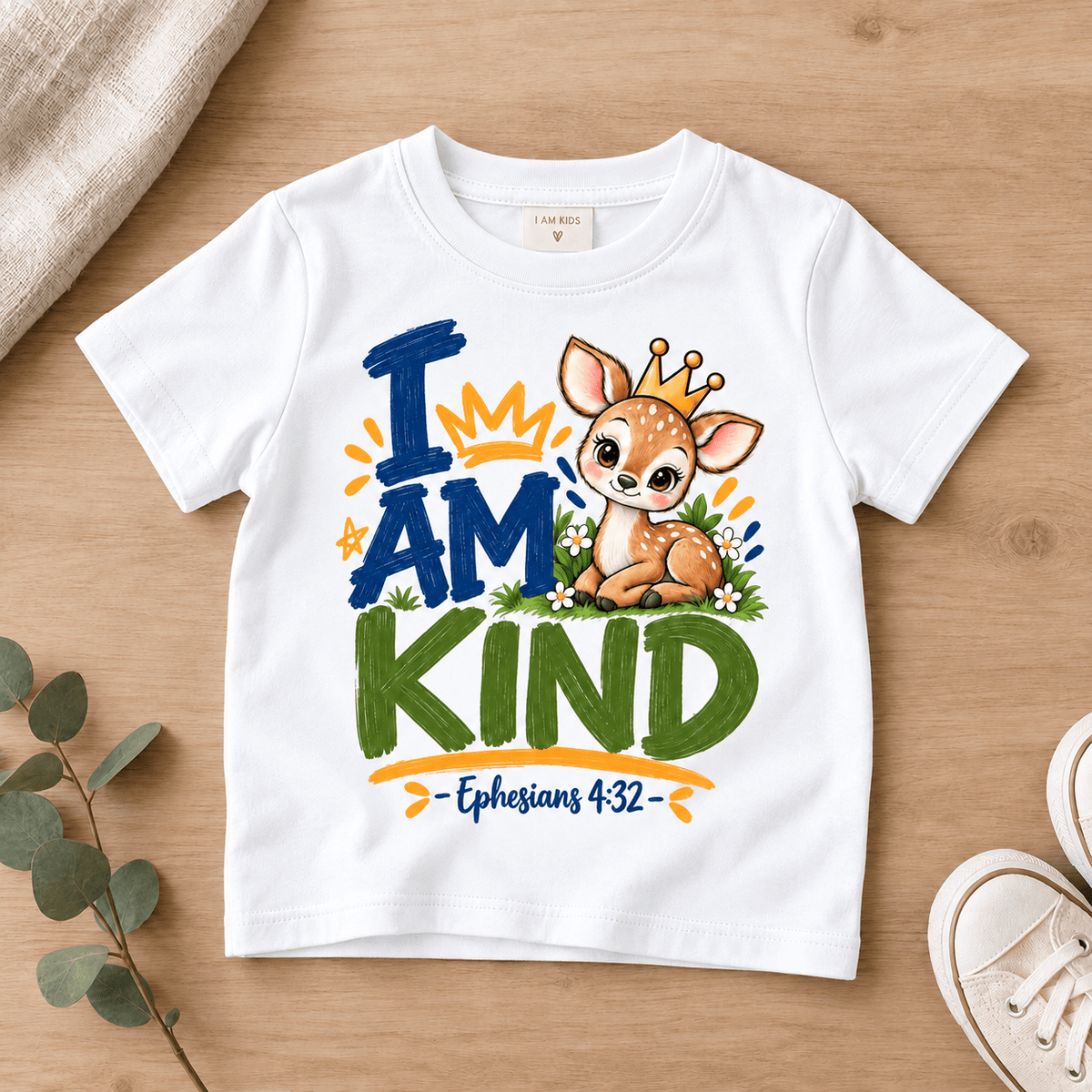 I AM KIND Deer Christian Kids T-Shirt | Ephesians 4:32 Christian scripture shirt - I AM Kids