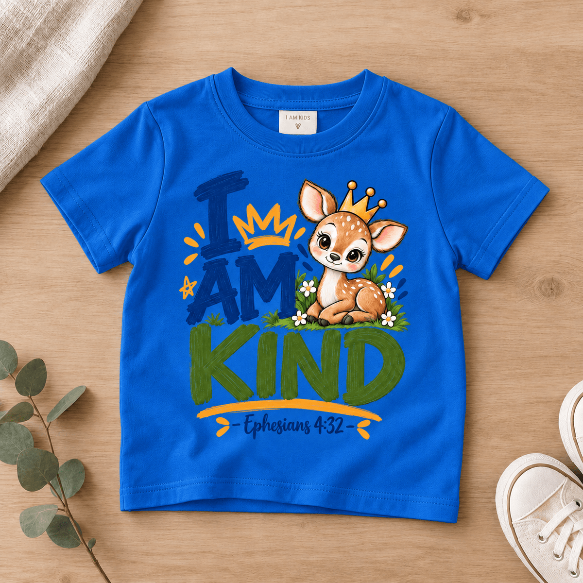 I AM KIND Deer Christian Kids T-Shirt | Ephesians 4:32 Christian scripture shirt - I AM Kids