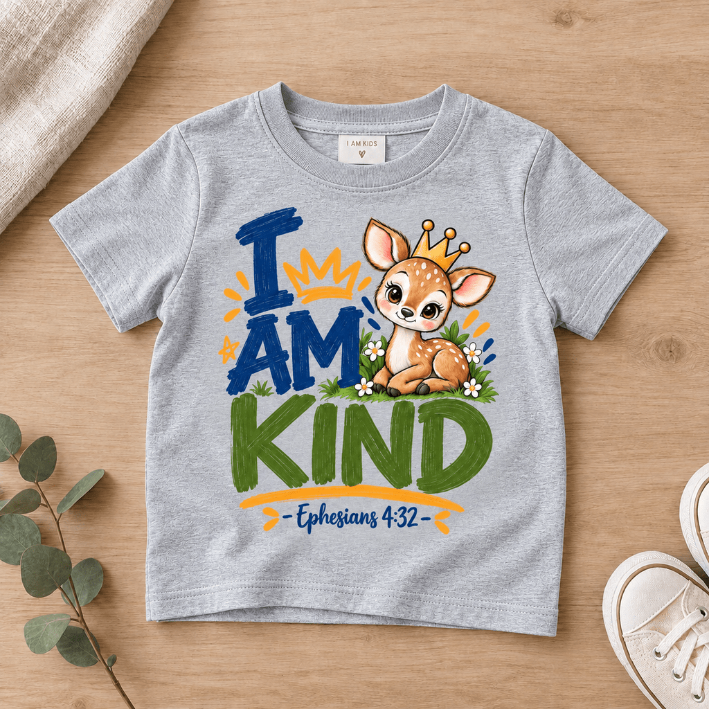 I AM KIND Deer Christian Kids T-Shirt | Ephesians 4:32 Christian scripture shirt - I AM Kids
