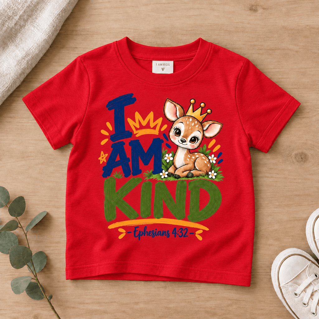 I AM KIND Deer Christian Kids T-Shirt | Ephesians 4:32 Christian scripture shirt - I AM Kids