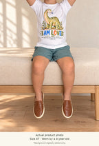 I AM LOVED Dinosaur Christian Kids T-Shirt | 1 John 4:19 Christian scripture shirt - I AM Kids