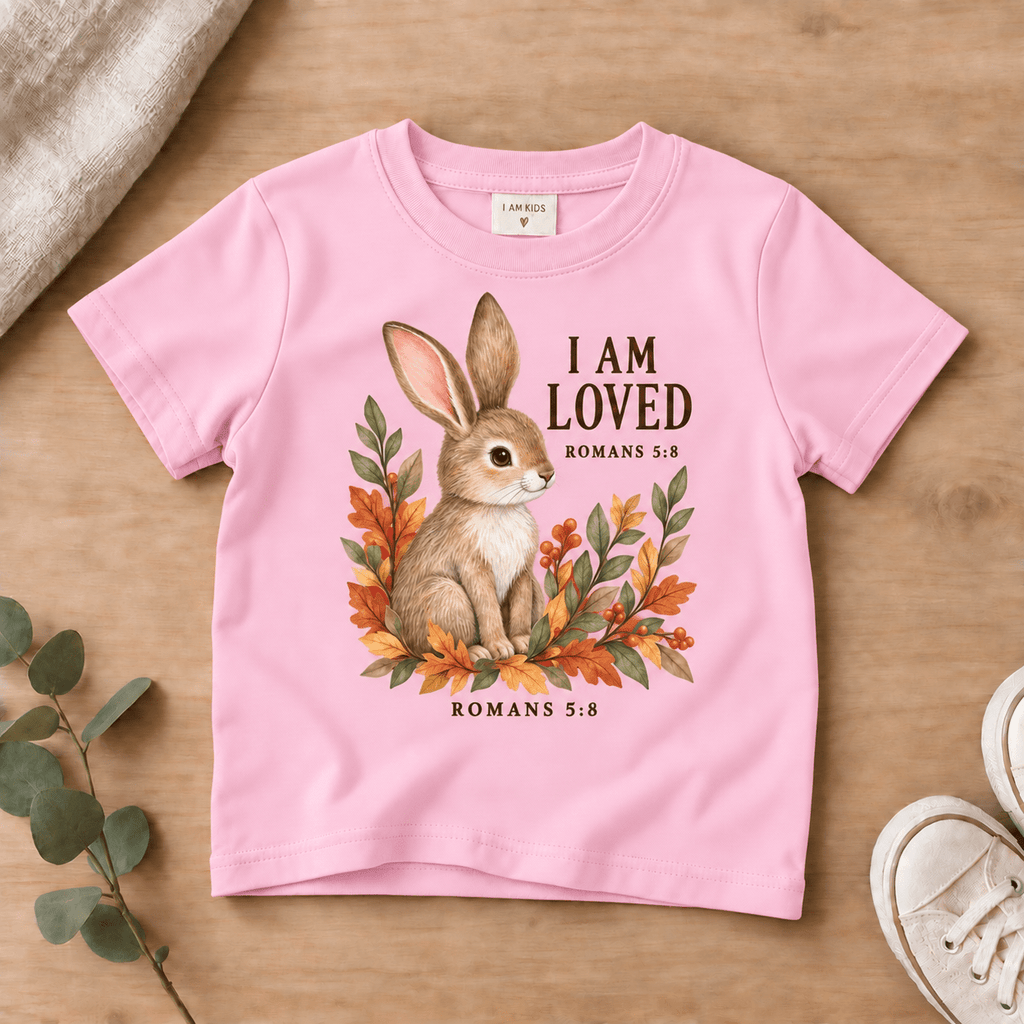 I Am Loved Woodland Rabbit Kids’ Tee | Fall Friends Collection Christian scripture shirt - I AM Kids