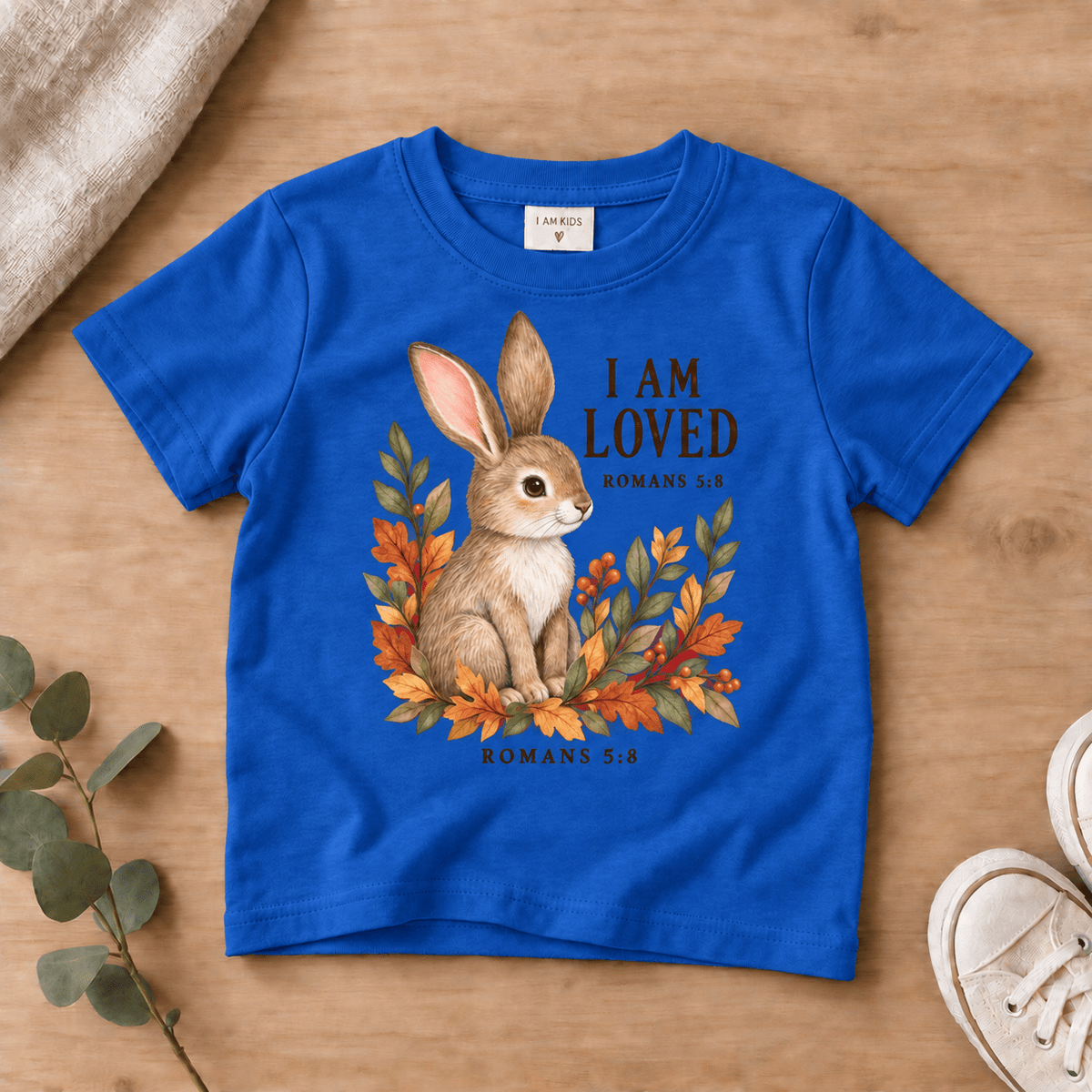I Am Loved Woodland Rabbit Kids’ Tee | Fall Friends Collection Christian scripture shirt - I AM Kids