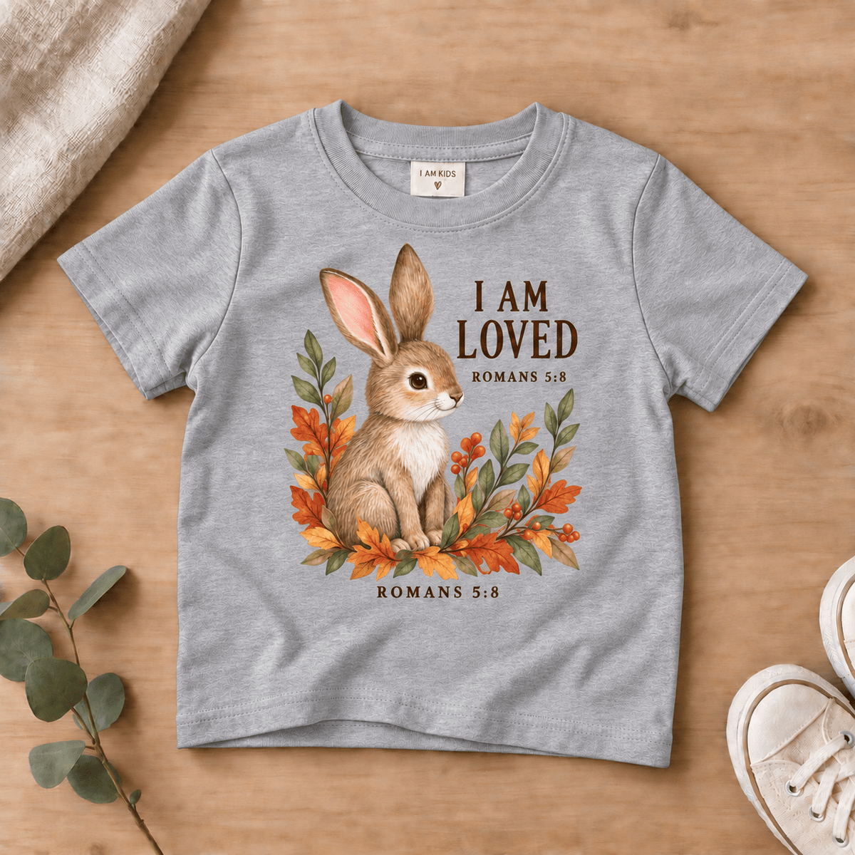 I Am Loved Woodland Rabbit Kids’ Tee | Fall Friends Collection Christian scripture shirt - I AM Kids