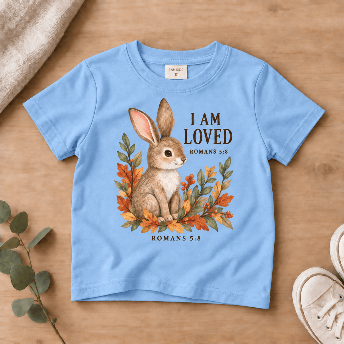 I Am Loved Woodland Rabbit Kids’ Tee | Fall Friends Collection Christian scripture shirt - I AM Kids