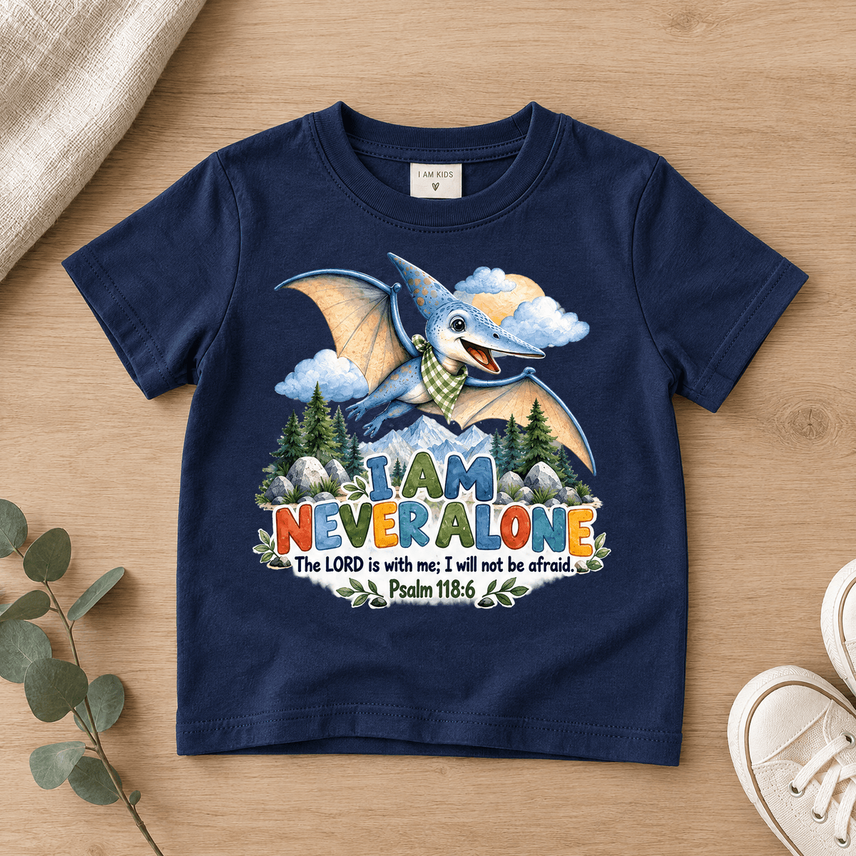 I AM NEVER ALONE Christian scripture shirt - I AM Kids