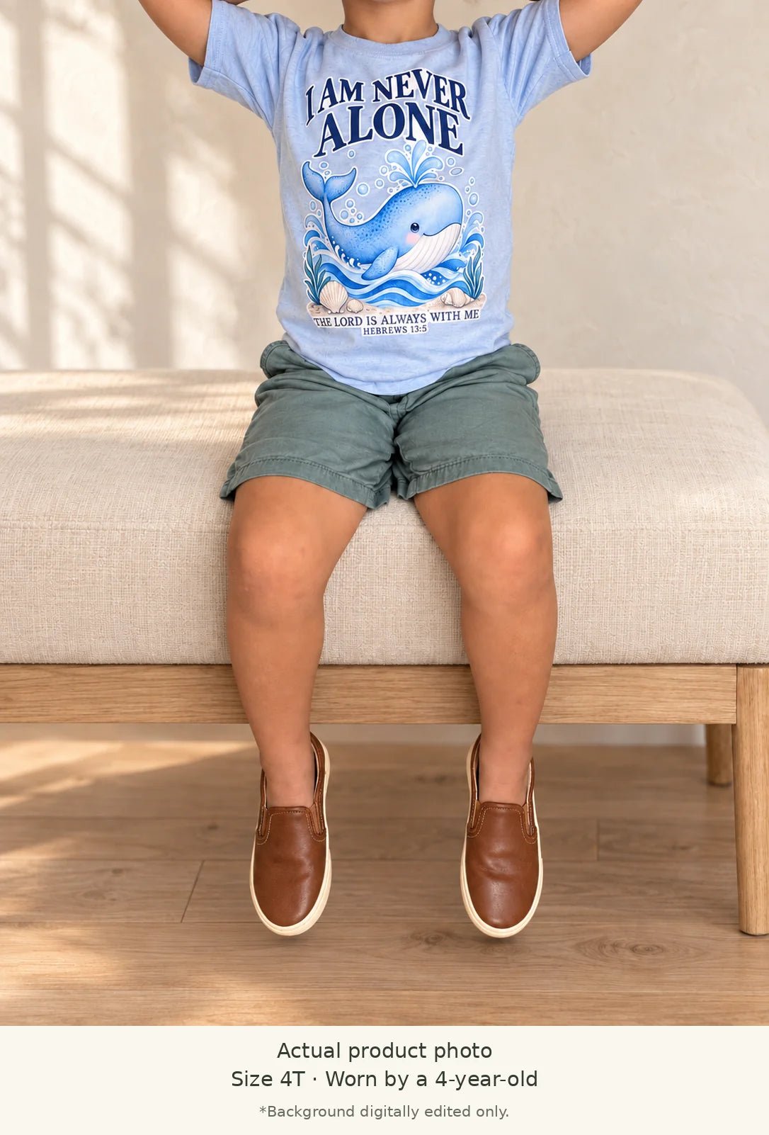 I AM NEVER ALONE Whale Christian Kids T-Shirt | Hebrews 13:5 Christian scripture shirt - I AM Kids