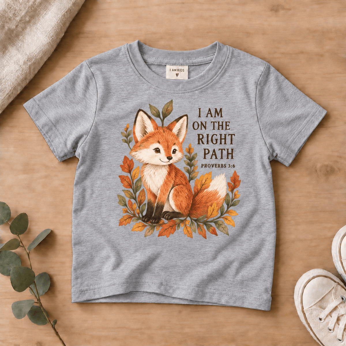 I Am on the Right Path Woodland Fox Kids’ Tee | Fall Friends Collection Christian scripture shirt - I AM Kids
