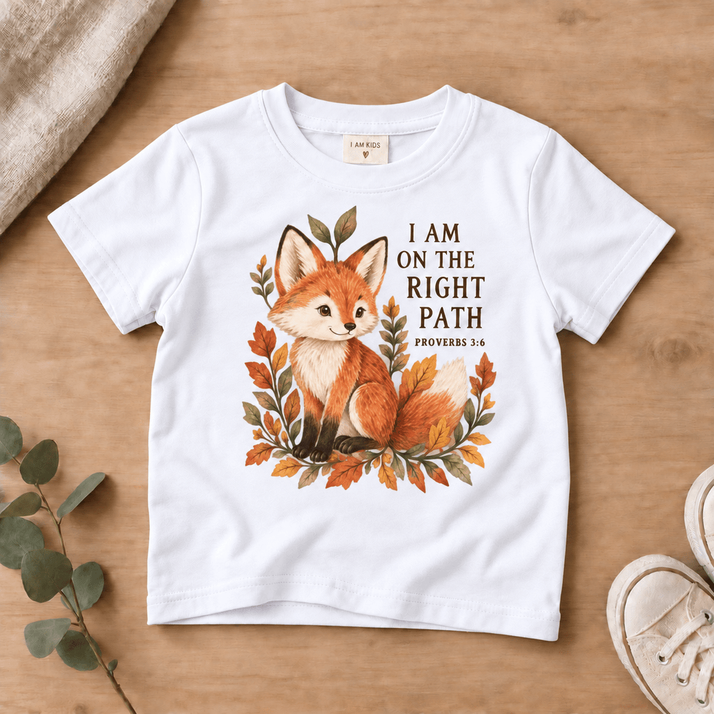 I Am on the Right Path Woodland Fox Kids’ Tee | Fall Friends Collection Christian scripture shirt - I AM Kids