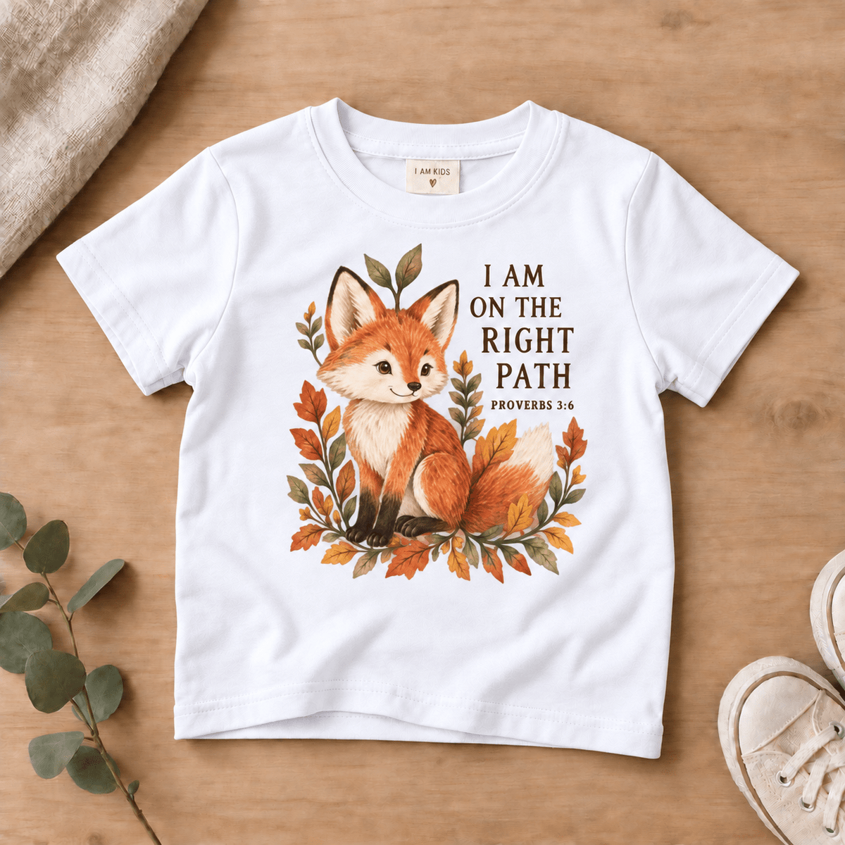 I Am on the Right Path Woodland Fox Kids’ Tee | Fall Friends Collection Christian scripture shirt - I AM Kids