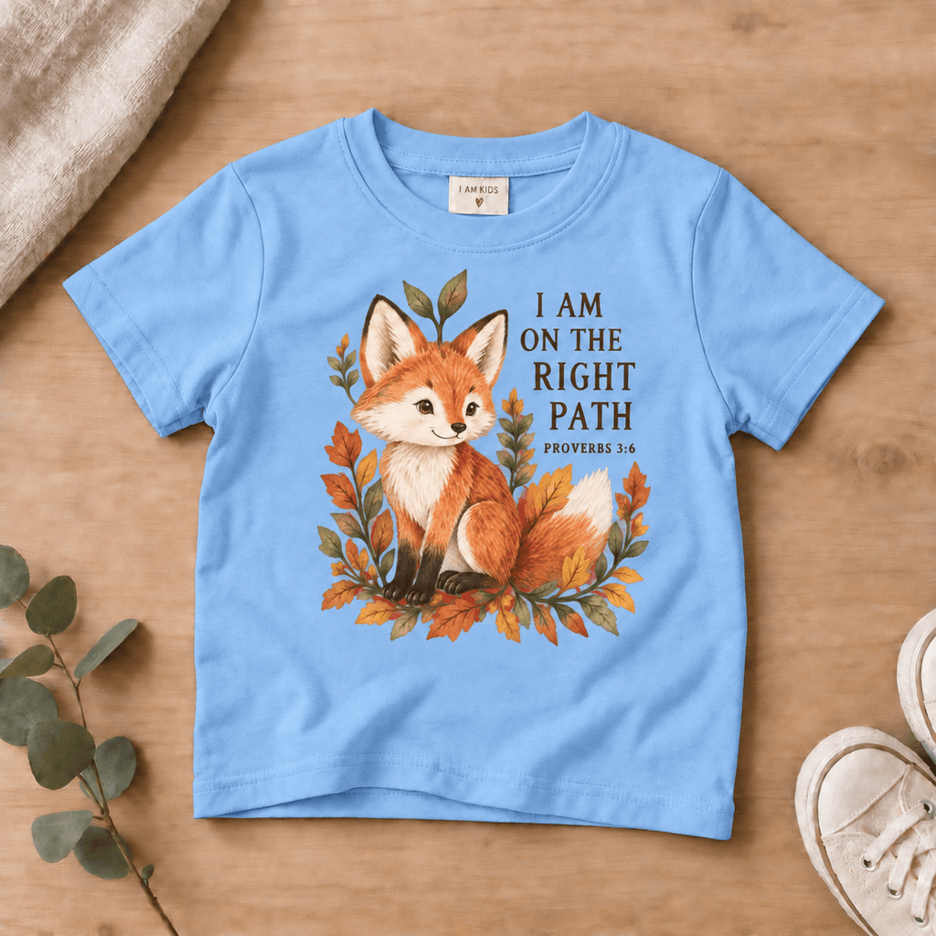 I Am on the Right Path Woodland Fox Kids’ Tee | Fall Friends Collection Christian scripture shirt - I AM Kids