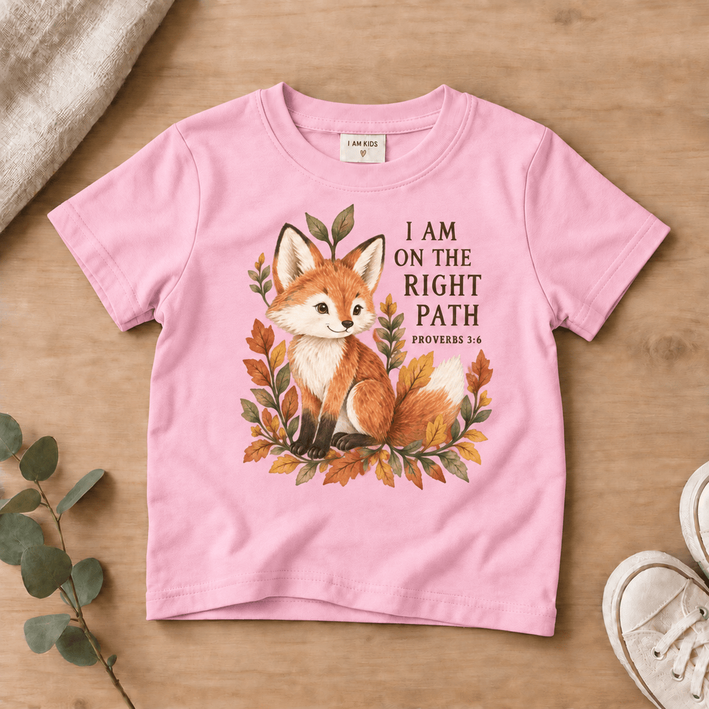 I Am on the Right Path Woodland Fox Kids’ Tee | Fall Friends Collection Christian scripture shirt - I AM Kids