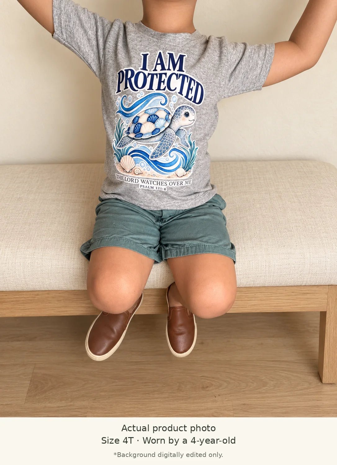 I AM PROTECTED Sea Turtle Christian Kids T-Shirt | Psalm 121:8 Christian scripture shirt - I AM Kids