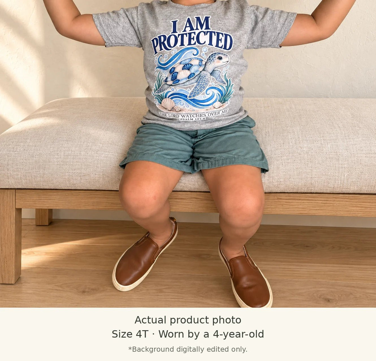 I AM PROTECTED Sea Turtle Christian Kids T-Shirt | Psalm 121:8 Christian scripture shirt - I AM Kids