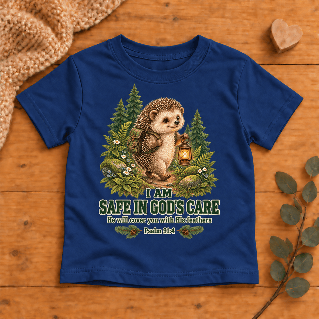 I AM SAFE IN GOD’S CARE Christian scripture shirt - I AM Kids