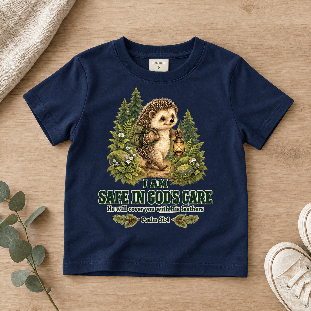 I AM SAFE IN GOD’S CARE Christian scripture shirt - I AM Kids
