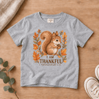 I Am Thankful Woodland Squirrel Kids’ Tee | Fall Friends Collection Christian scripture shirt - I AM Kids