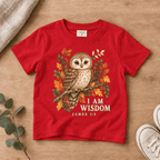 I Am Wisdom Woodland Owl Kids’ Tee | Fall Friends Collection Christian scripture shirt - I AM Kids
