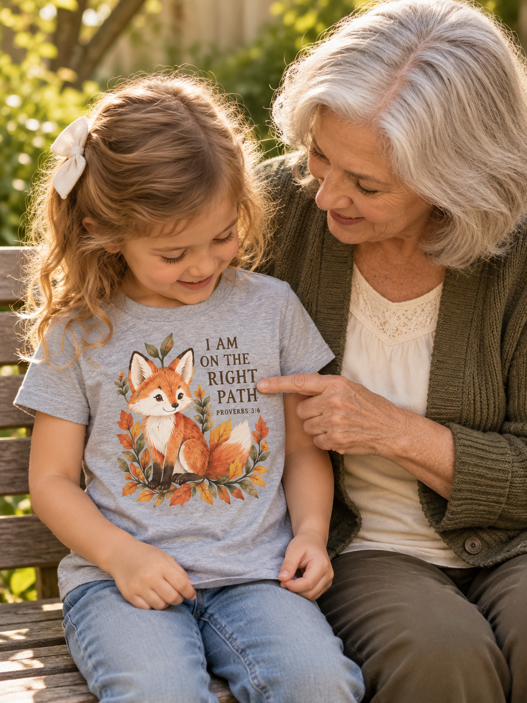 A grandmother sharing the words on her grandchild’s shirt.