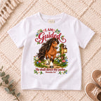 I AM Kids Horse Guided design on a White shirt, shown on a cream rug.