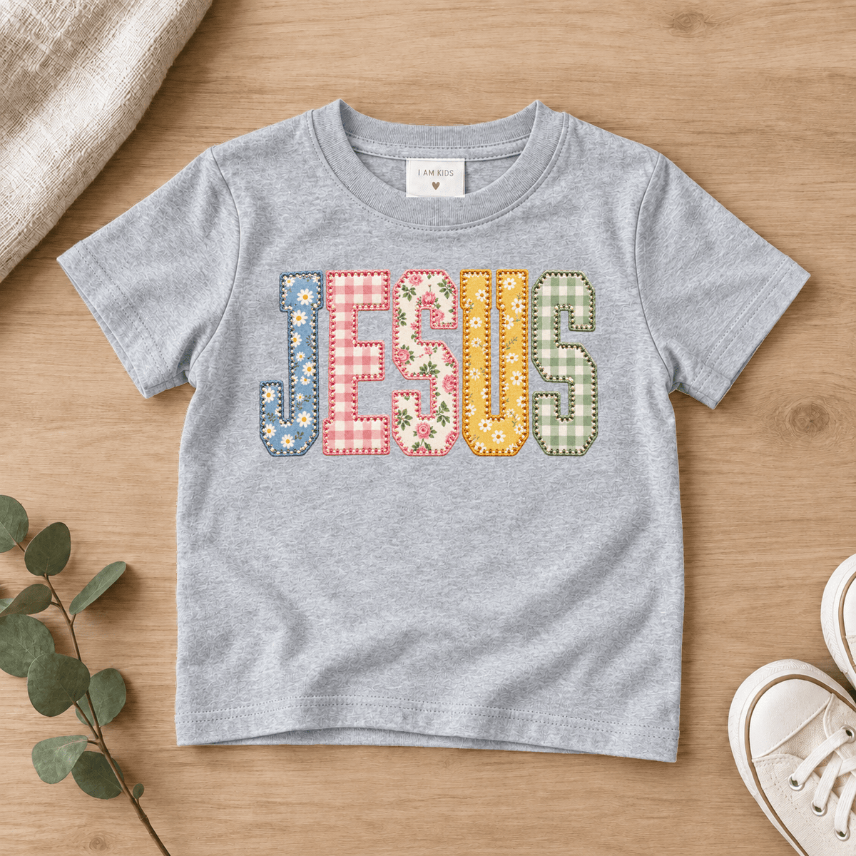 Jesus Patchwork Kids Tee | Future Disciples Christian scripture shirt - I AM Kids