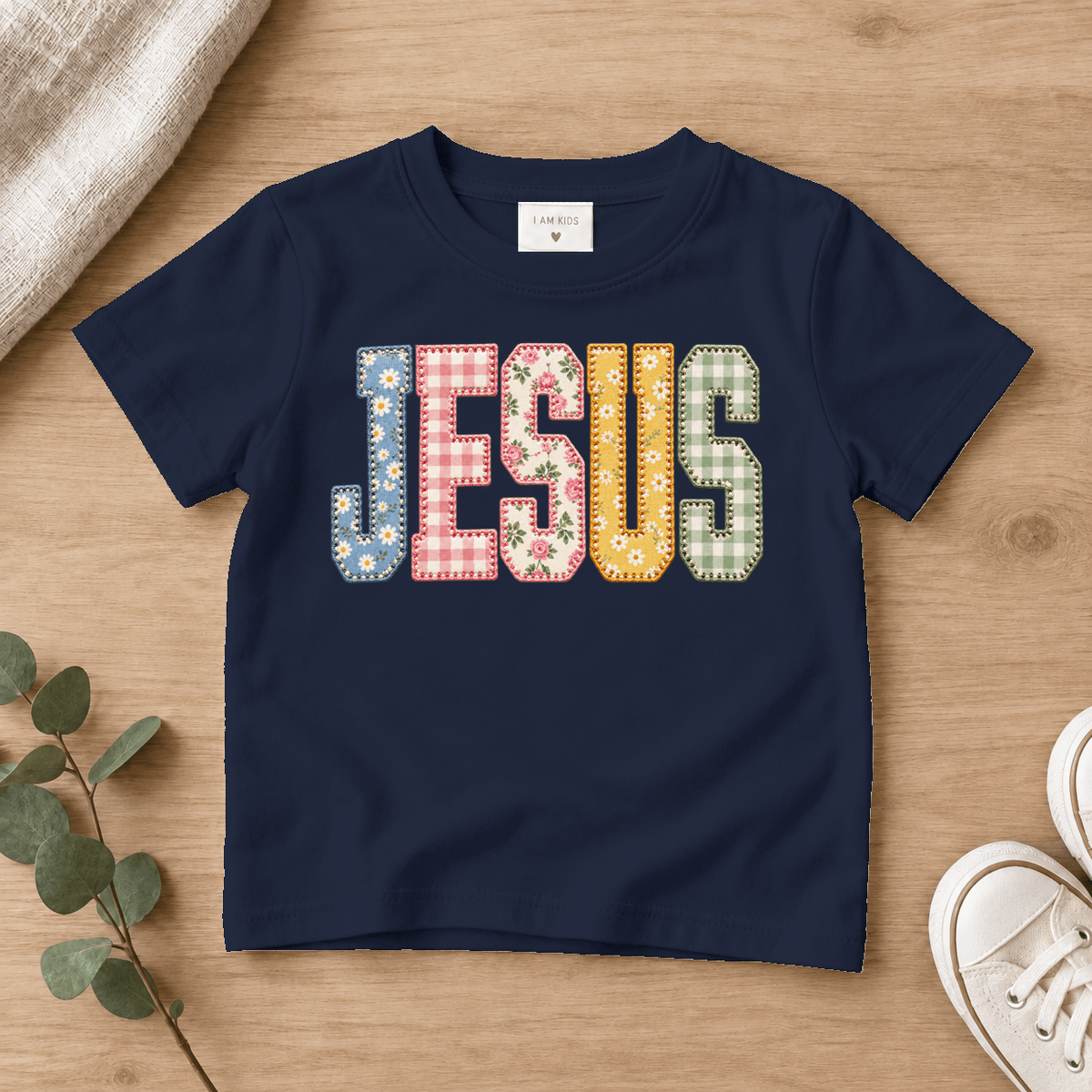 Jesus Patchwork Kids Tee | Future Disciples Christian scripture shirt - I AM Kids